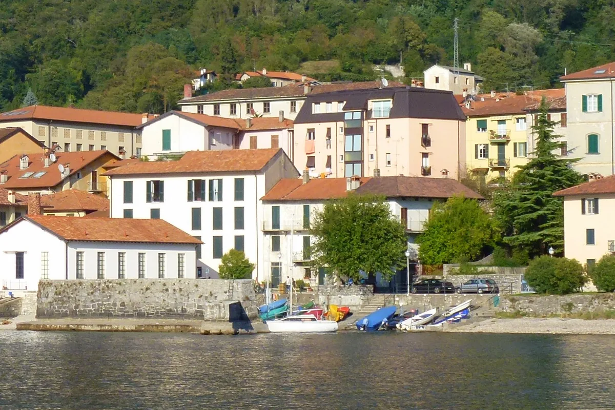Lake Como seen from the water with mountains behind, Italy